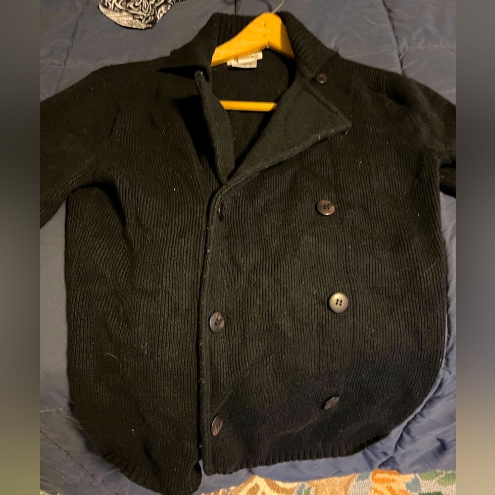 Talbots Wool Cashmere Blend Double Breasted Cardigan Sweater Jacket Black PS